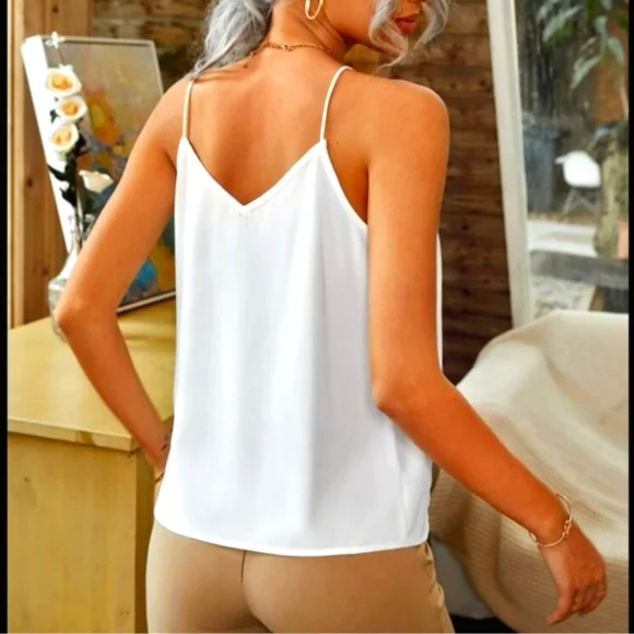 Lace V-NECK Camisole in White - Picture 2 of 3